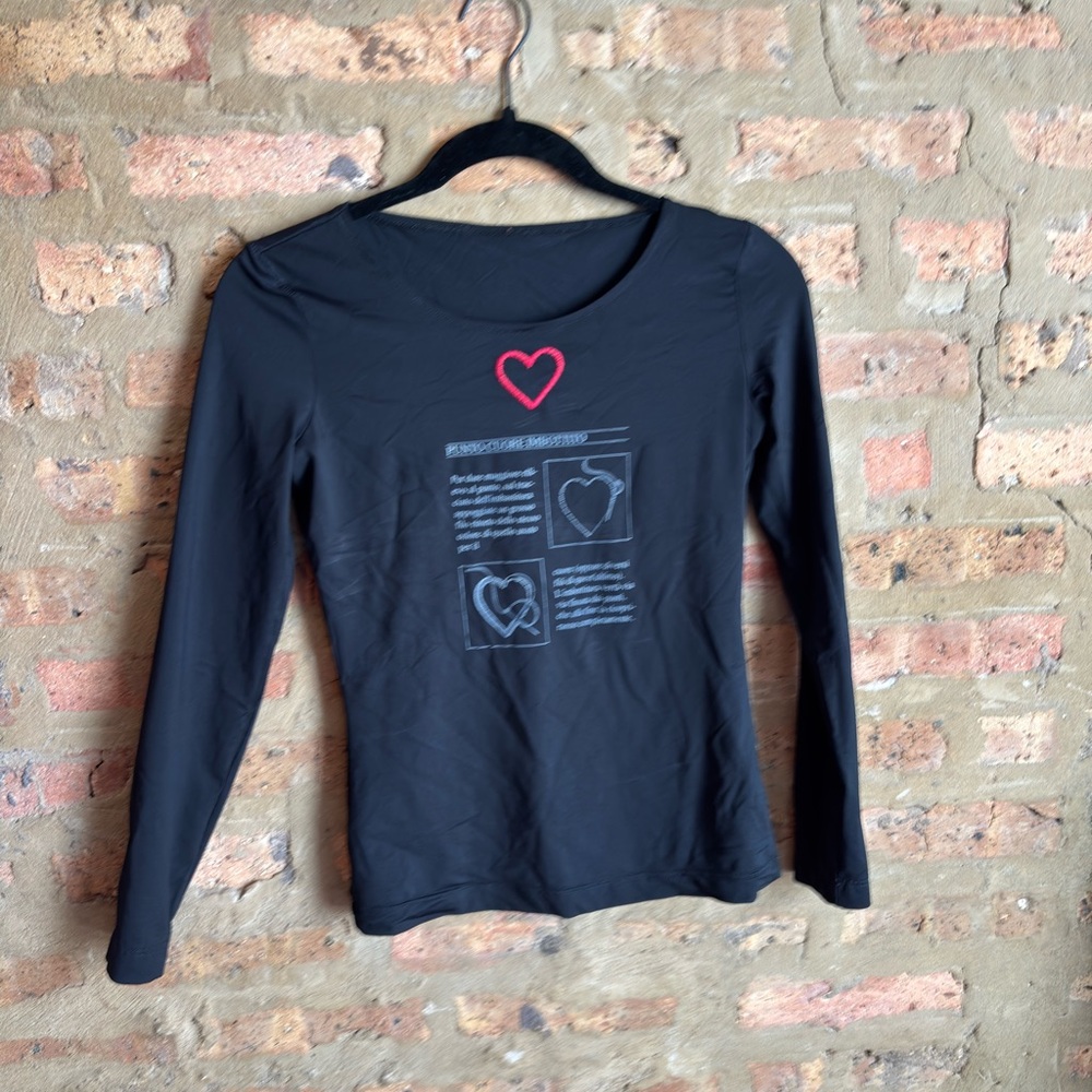 Moschino Black Long Sleeve Tee with Red Heart